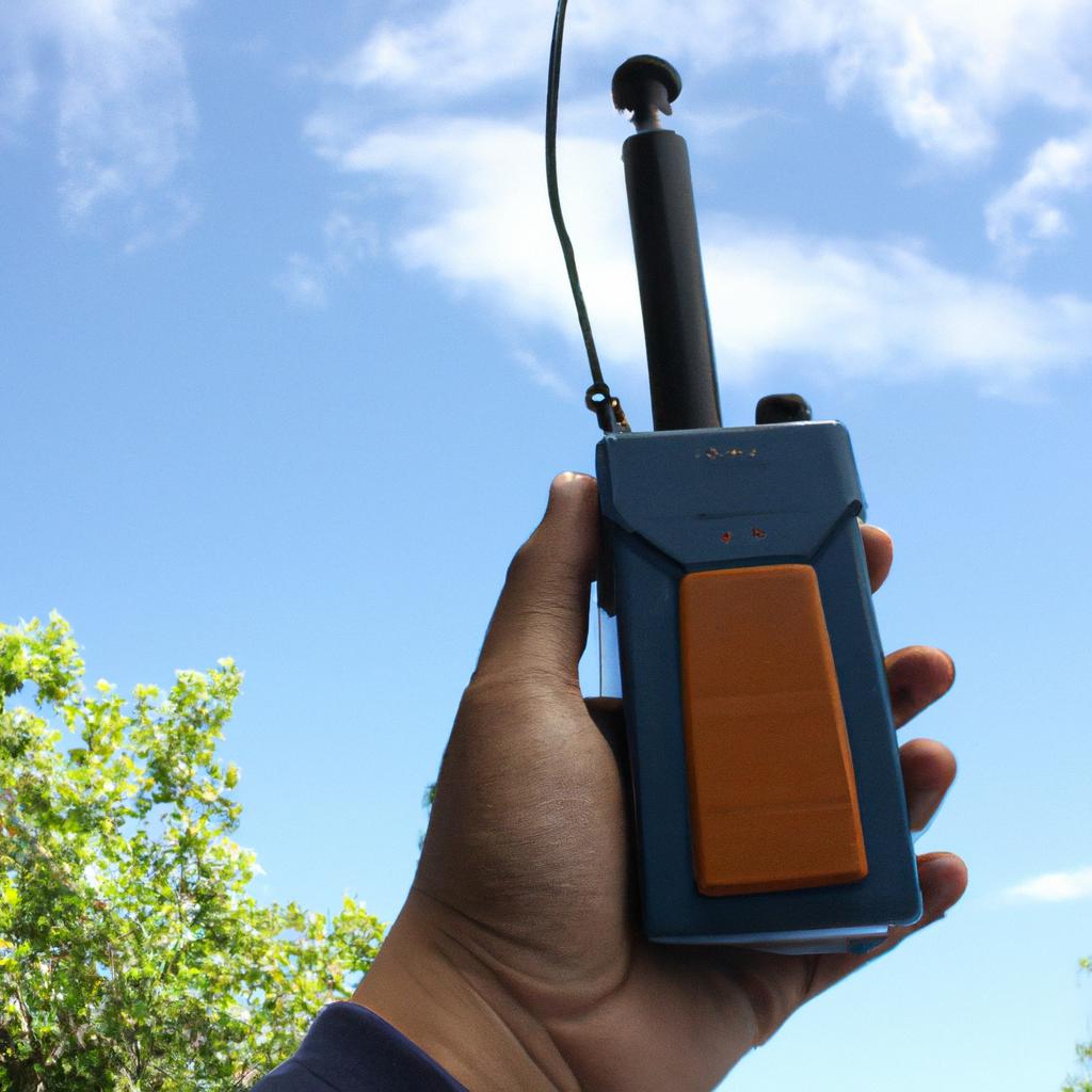 Person holding radio signal device